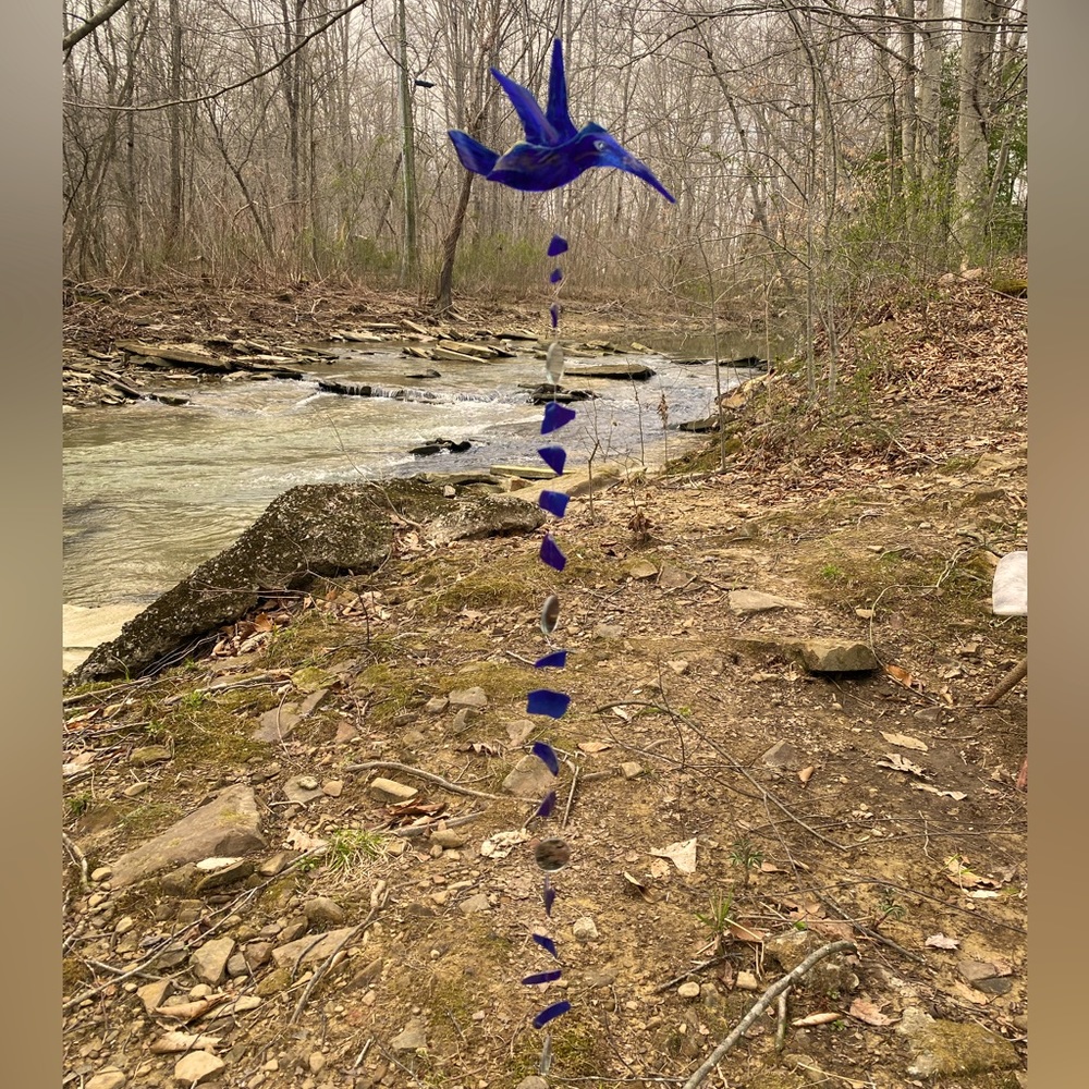 Hand painted and crafted humming bird out of beach glass! Light chime